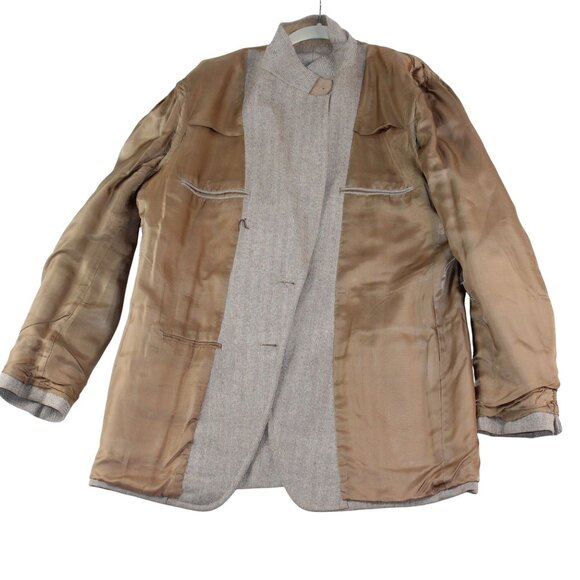 Sports Coat Mens 46L Wool Blend Elbow Patches Herringbone Lt Brown Single Vent - Picture 4 of 16